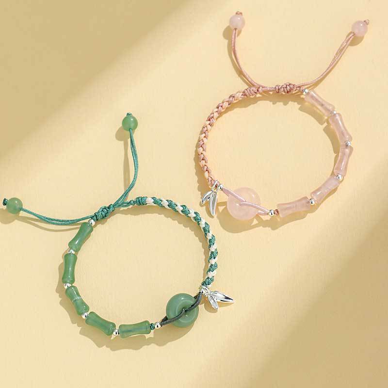 Adjustable Gemstone and Leaf Charm Bracelet Kalsten