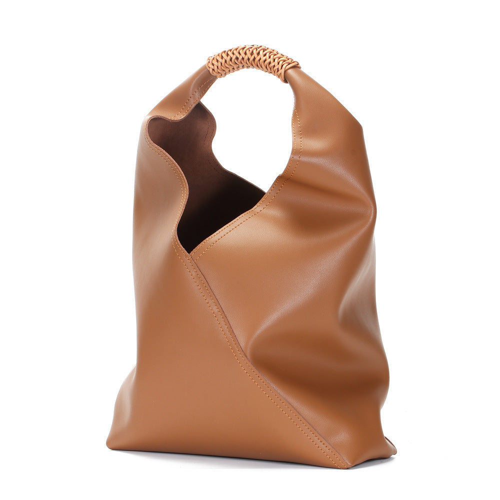 Sculptural Soft-Leather Slouch Hobo Tote with Braided Top Handle