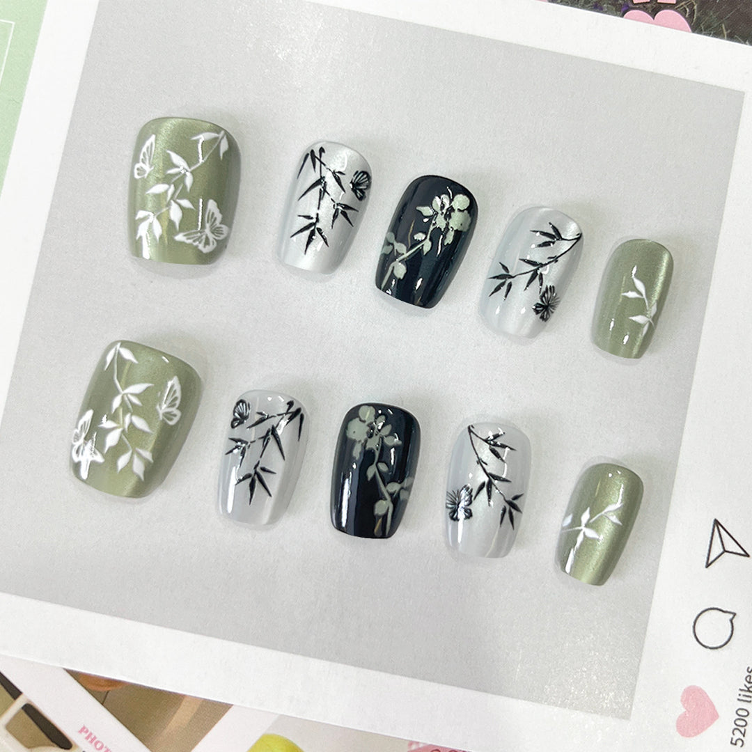 Artistic Artificial Nail Tips with Floral Designs Kalsten