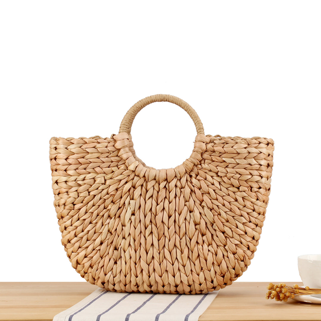 Handbag Made of Braided Natural Material with Elegant Round Handle Kalsten