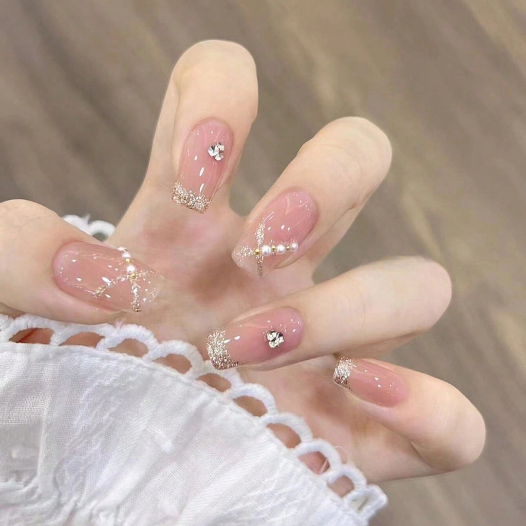 Elegant Rhinestone Decorated Nail Art