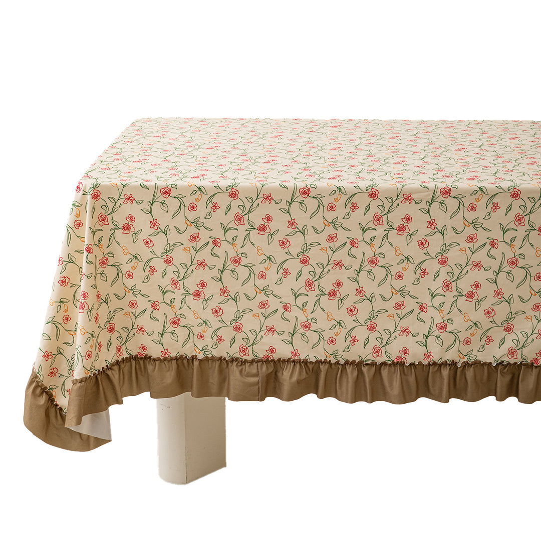 Tablecloth with floral vintage print look and gathered frill Kalsten