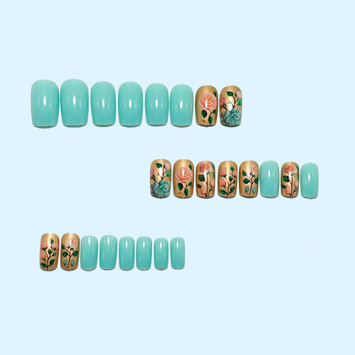 Acrylic nails with romantic floral patterns Kalsten