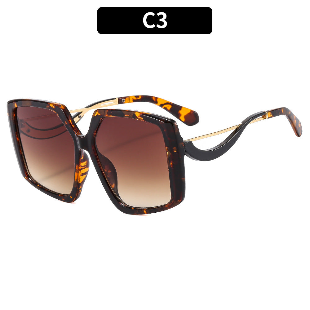 Oversized Square Frame Sunglasses with Gold Accents