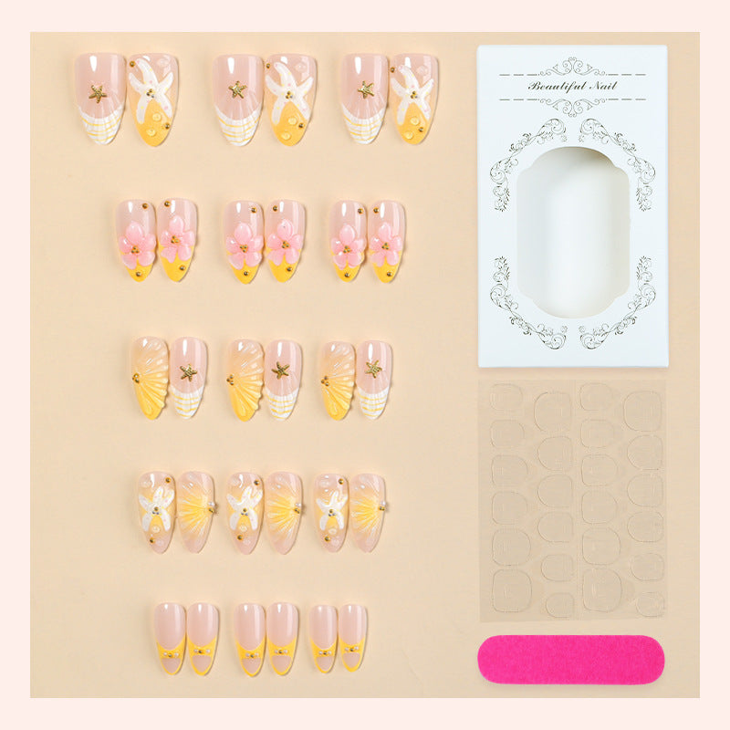 Artistic Press-On Nail Set with Floral and Decorative Designs kalsten