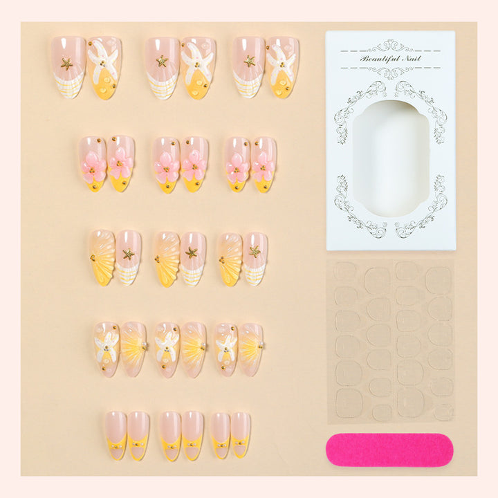 Artistic Press-On Nail Set with Floral and Decorative Designs kalsten