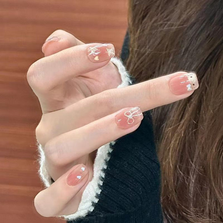 Decorative Press-On Nail Set with Heart and Floral Design Kalsten