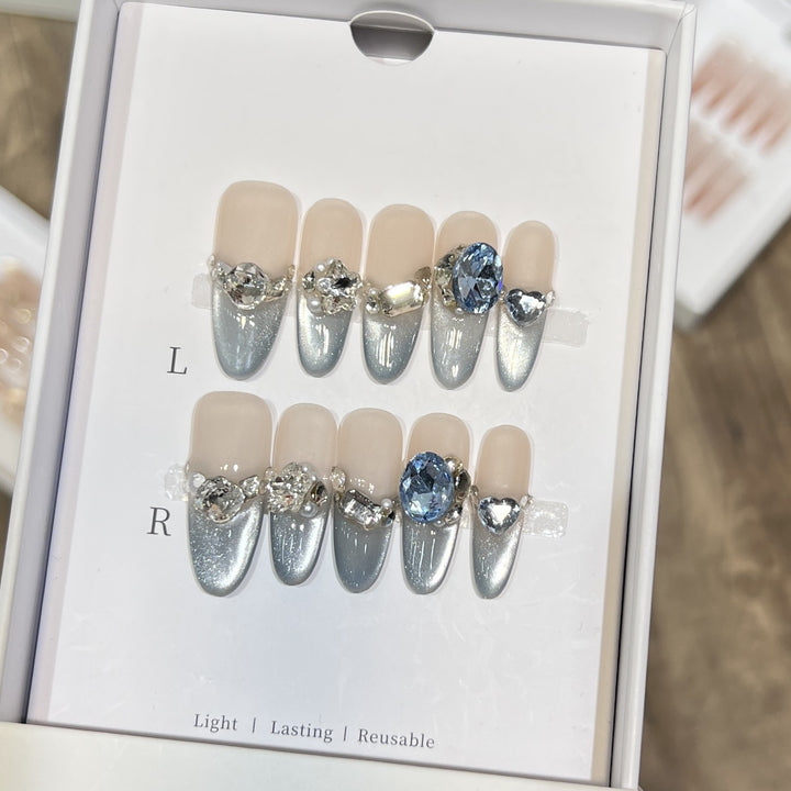 Decorative Stiletto Press-On Nails with Crystal Accents Kalsten