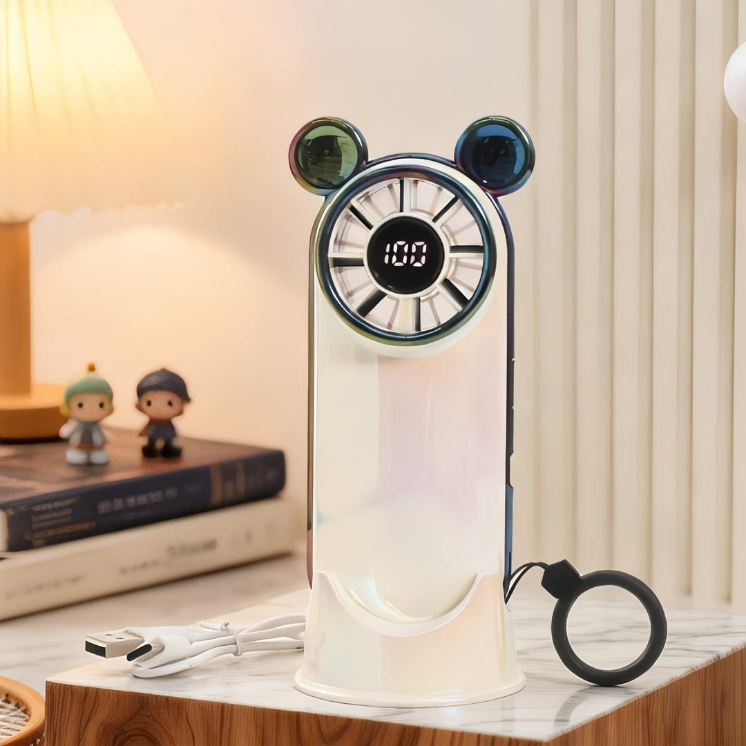 Women's Portable Mini Fan with Digital Display and Animal Ears Kalsten
