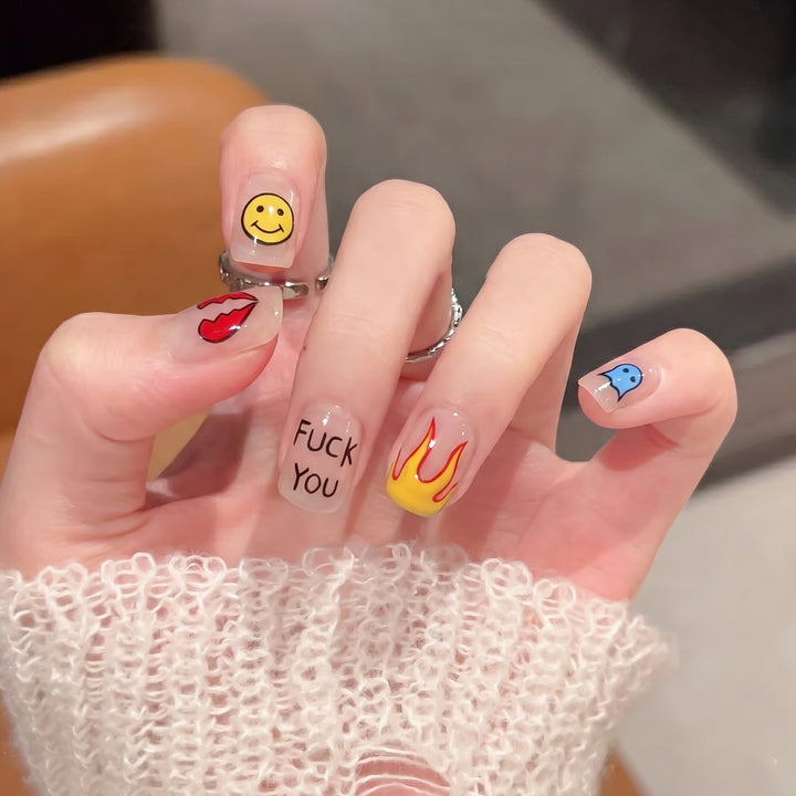Artistic Press-On Nail Set with Unique Graphic Designs Kalsten