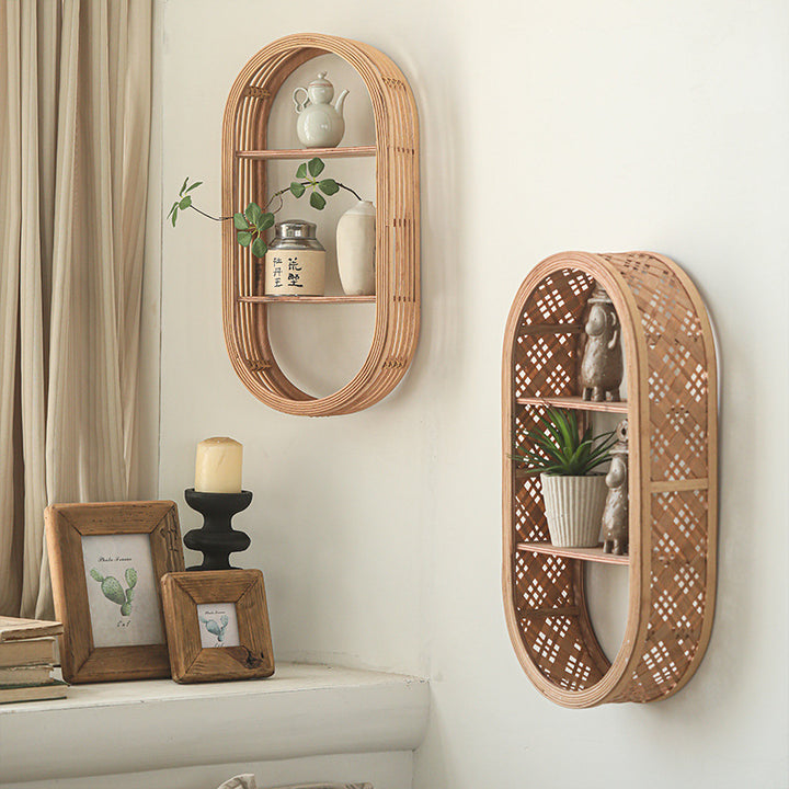 Wall shelf made of natural rattan Kalsten
