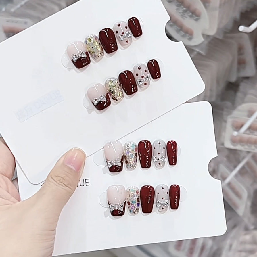 Luxury Press-On Nail Art Set with Glittering Bow Accents Kalsten