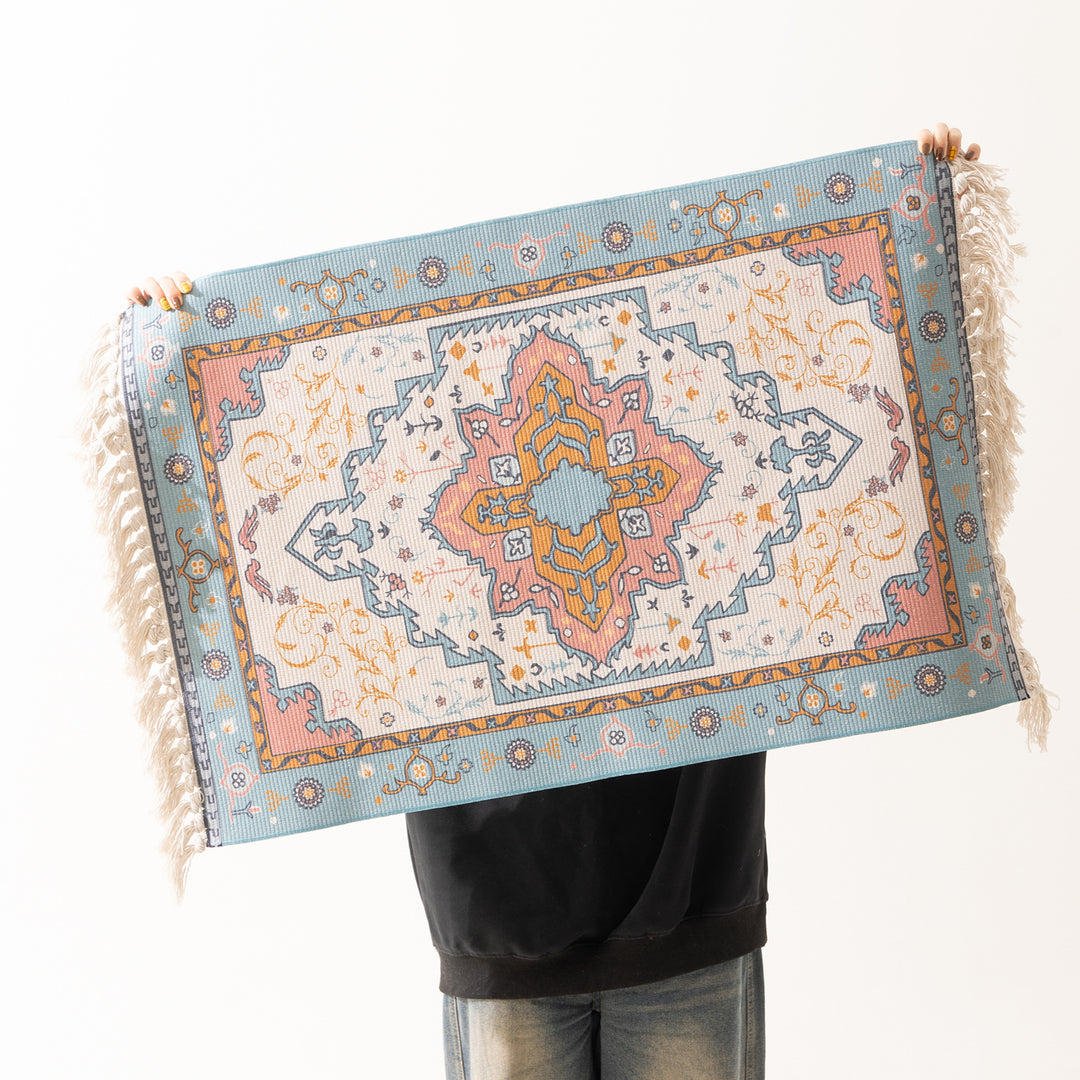 Woven oriental carpet runner with fringes and intricate medallion pattern Kalsten