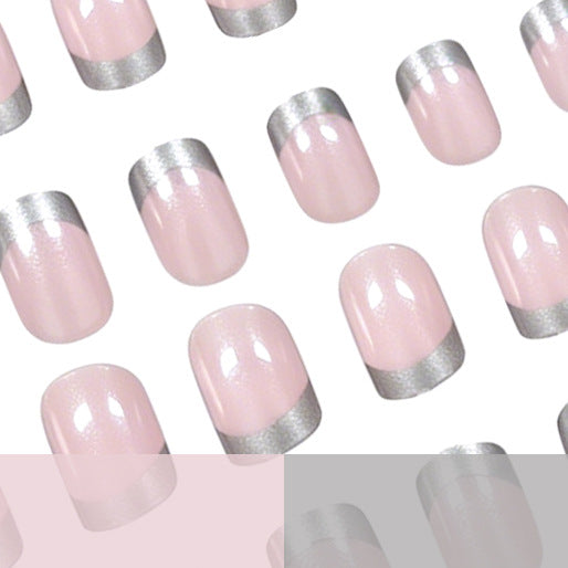 Elegant Silver-Tipped Acrylic Nail Set Kalsten