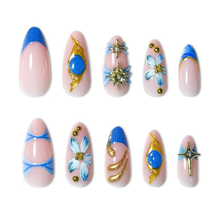 Artistic Gold and Floral Press-On Nail Set Kalsten