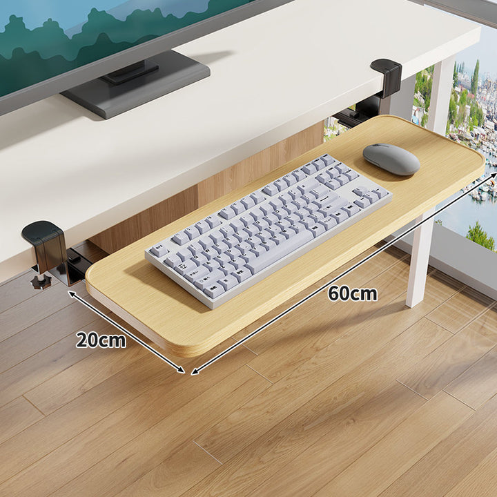 Clamp-Mounted Sliding Ergonomic Woodgrain Keyboard & Mouse Platform