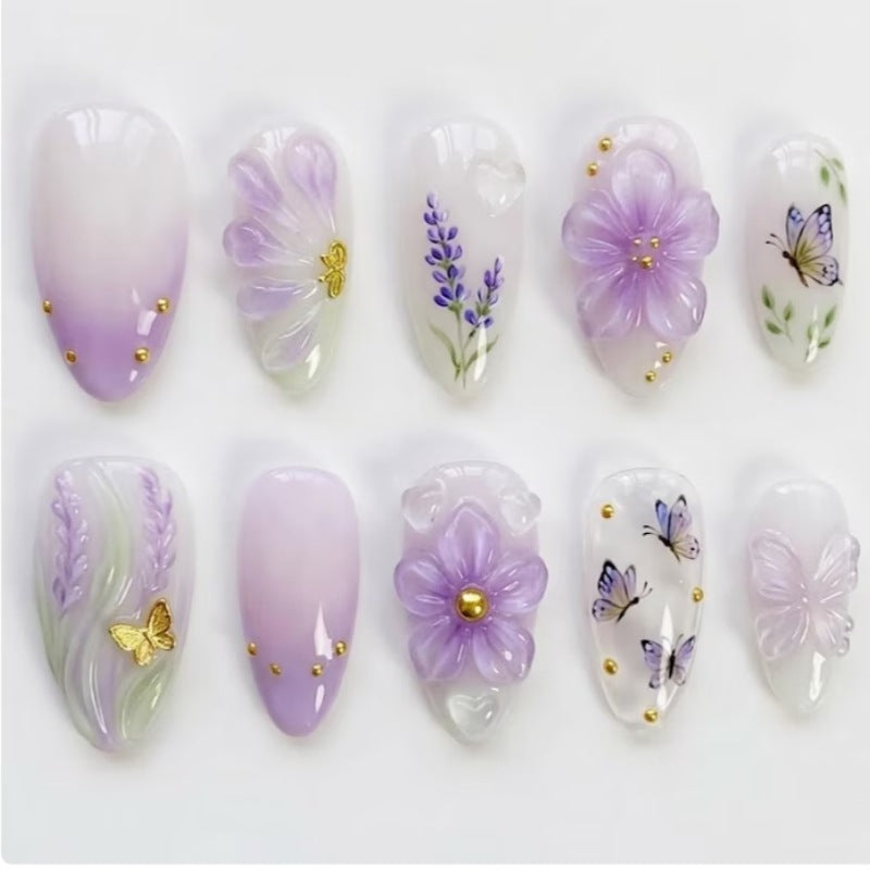 Nature-Themed Artistic Press-On Nail Set Kalsten