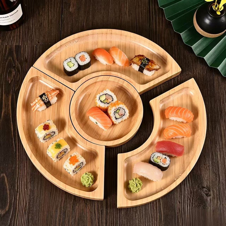 Multi-Compartment Wooden Snack Serving Tray Kalsten