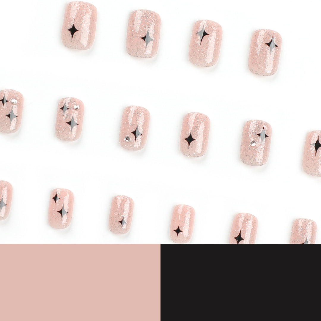Artful Nail Extensions with Glitter and Star Pattern Kalsten