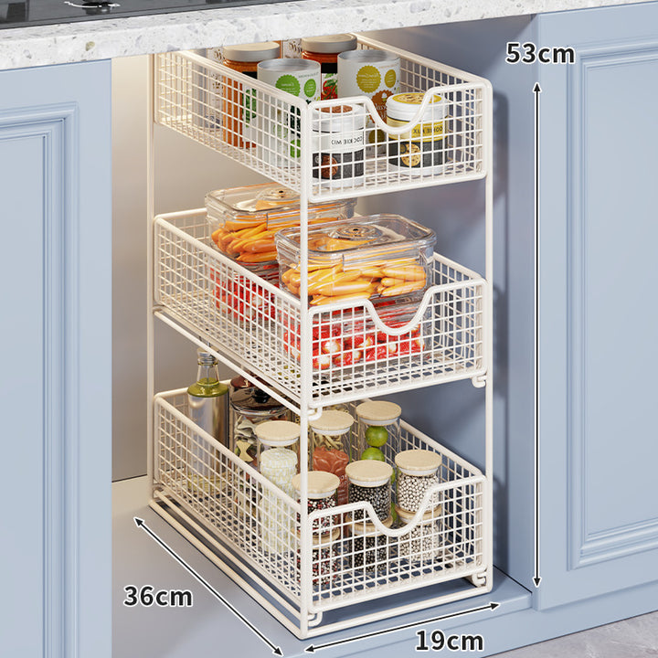 Two-Tier Metal Wire Pantry Basket Organizer with Slide-Out Drawers