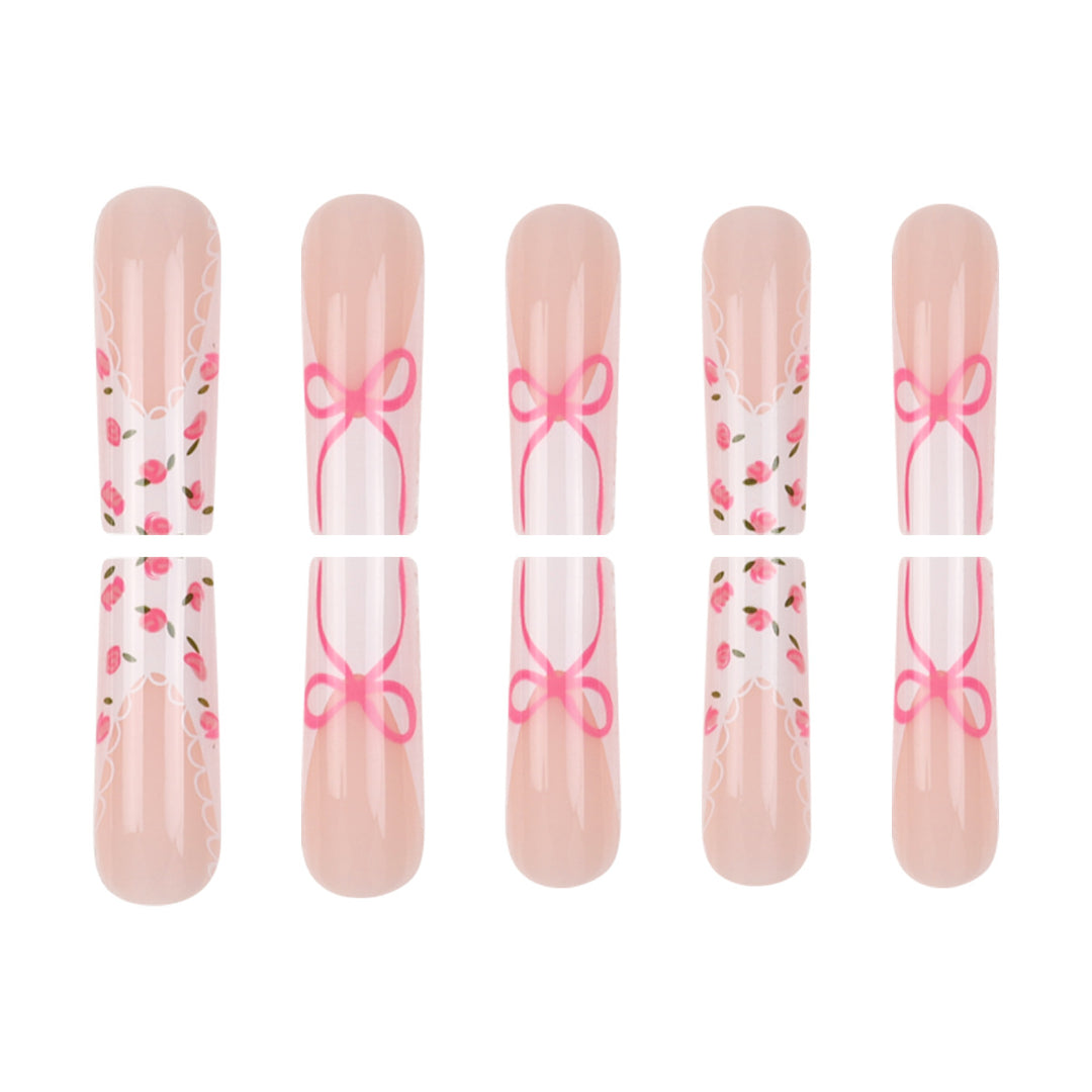 Floral Bow-Embellished Press-On Nail Set Kalsten