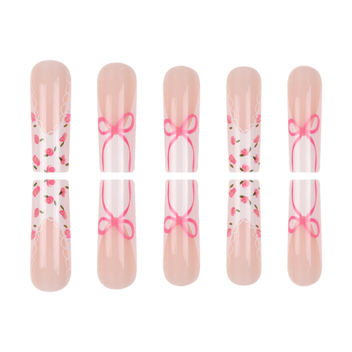 Floral Bow-Embellished Press-On Nail Set Kalsten