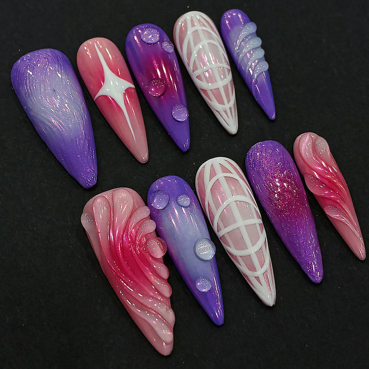 Decorative Press-On Nail Art Set with Iridescent and Abstract Designs Kalsten