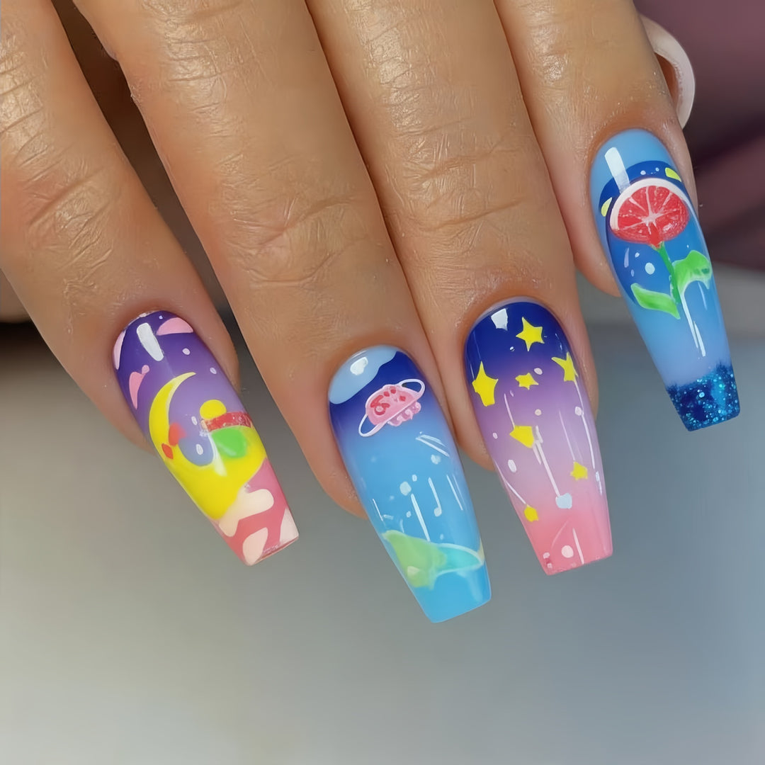 Glamorous artificial nails with colorful 3D designs Kalsten