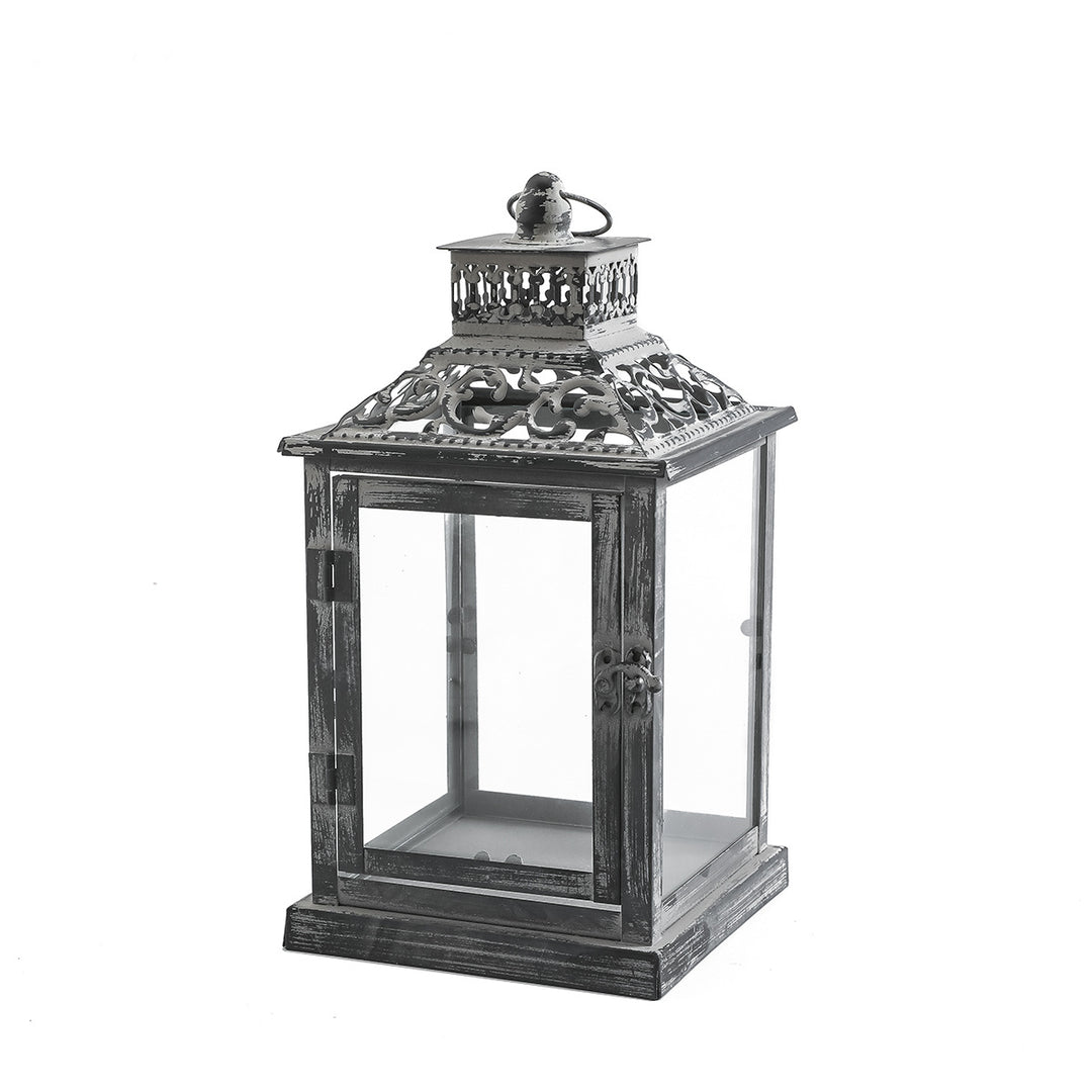 Ornate Distressed Wooden and Metal Glass-Paneled Decorative Lantern Kalsten