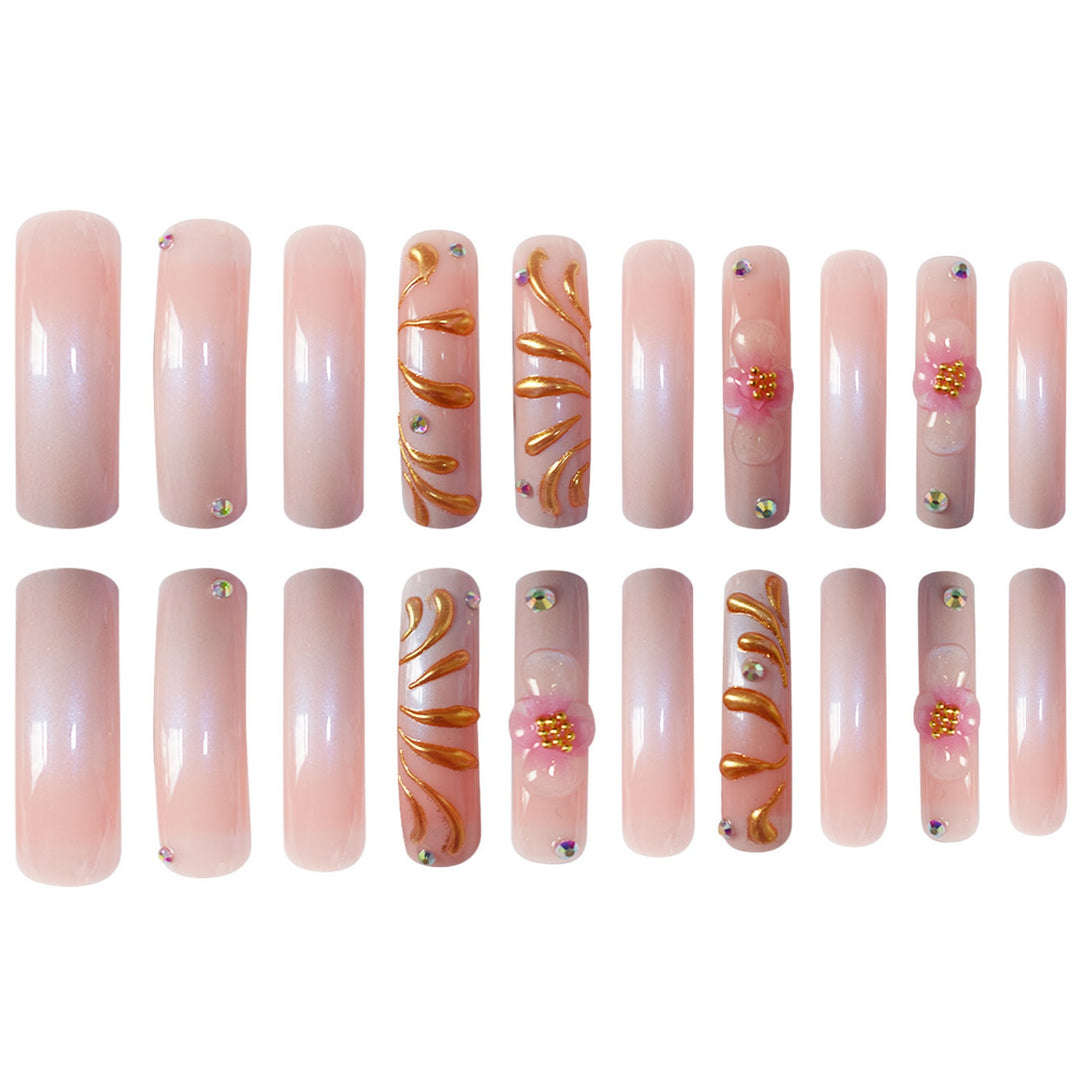 Glamorous 3D Floral Press-On Nails with Gold Accents Kalsten