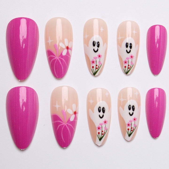Artificial nail set with charming ghost and flower motifs Kalsten