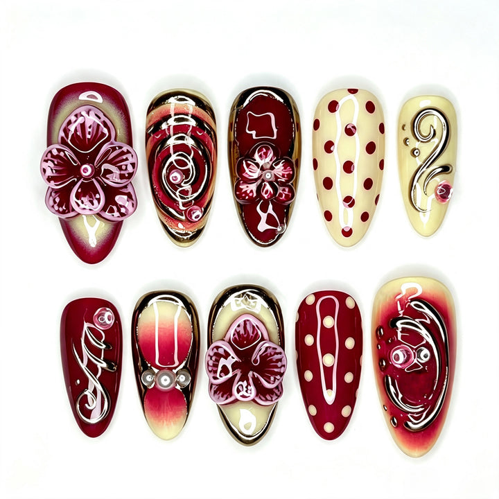 Decorative Floral 3D Press-On Nail Art Kalsten