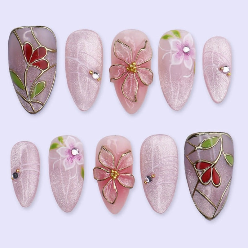 Artificial artificial nails with floral design and shimmering finish Kalsten
