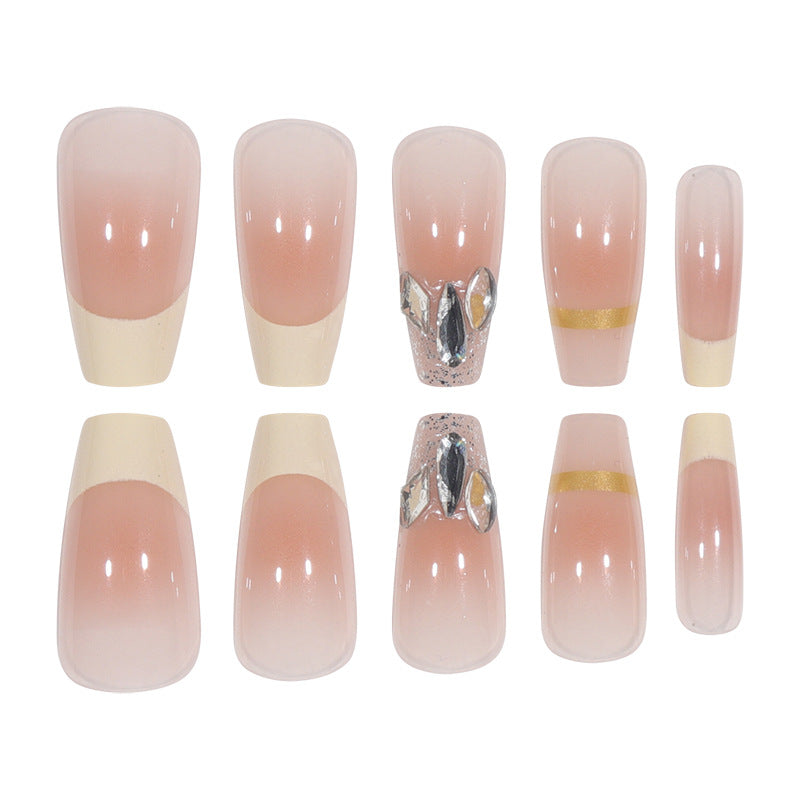 Elegant Long Press-On Nails with Rhinestone and Gold Accents Kalsten