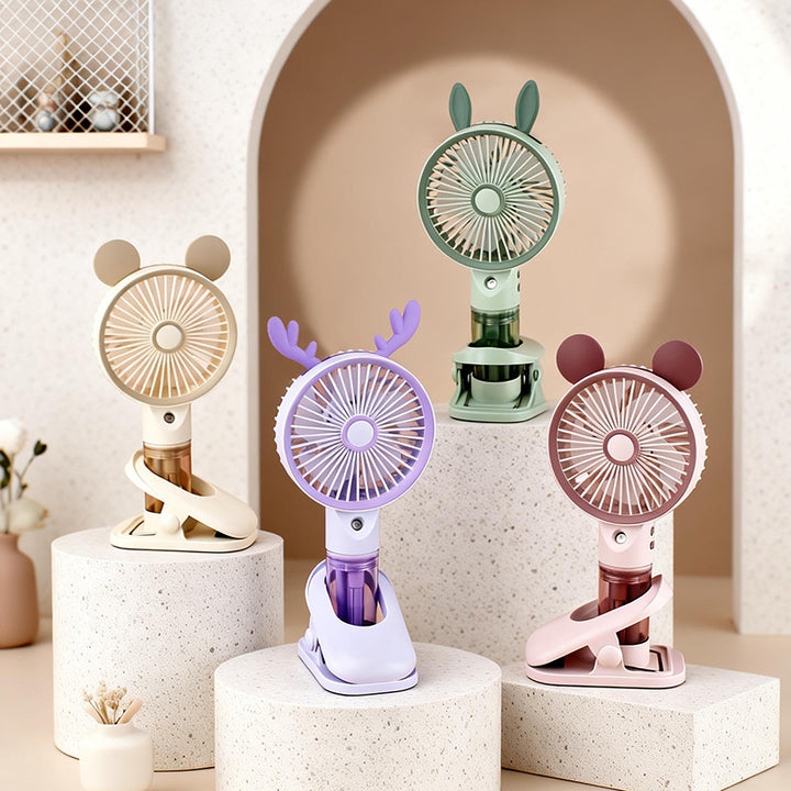 Cooling compact rechargeable clip-on misting handheld fan with detachable water reservoir and adjustable tilt Kalsten
