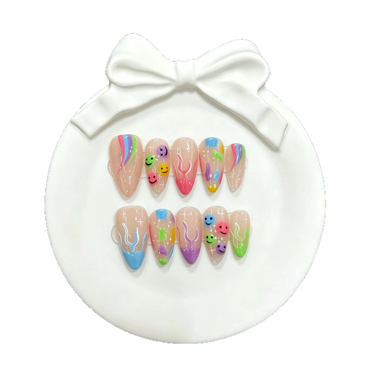 Artistic Smileys and Rainbow-Inspired Press-On Nails