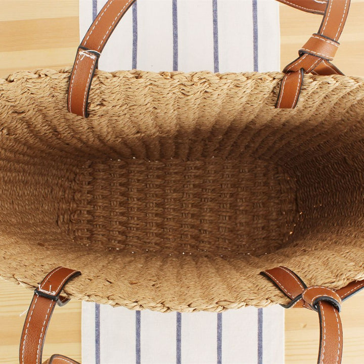 Natural raffia tote bag with elegant leather detail Kalsten