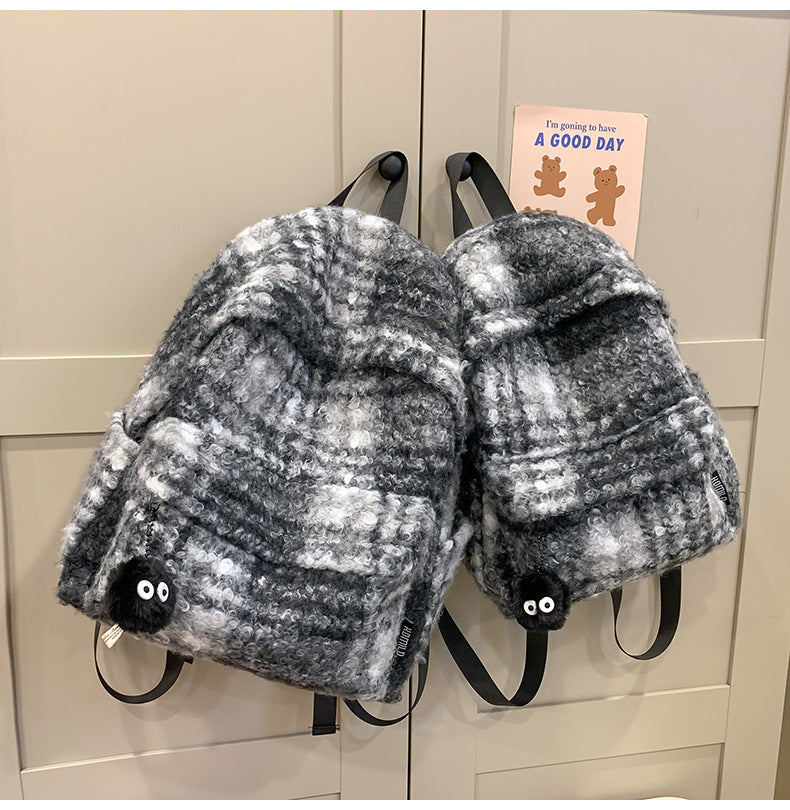 Cozy Fuzzy Plaid Backpack