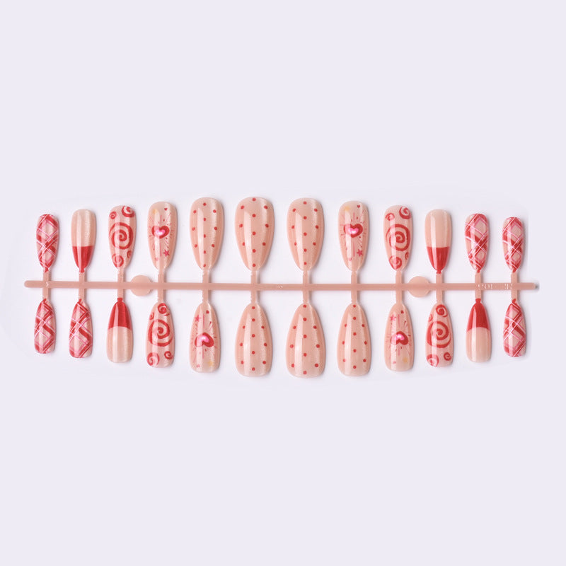 Decorative Press-On Nail Art Set with Heart and Swirl Patterns Kalsten