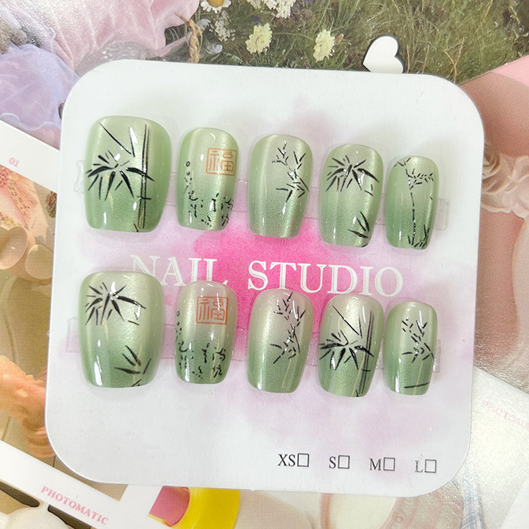 Artistic nail tips with bamboo motif Kalsten