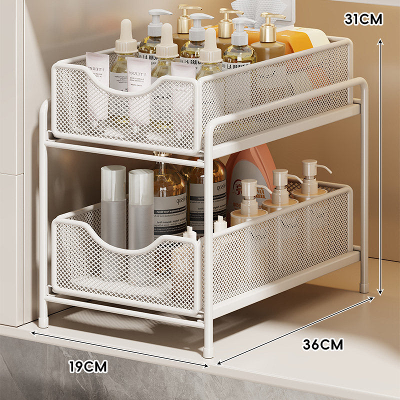 Three-Tier Sliding Mesh Drawer Cabinet Organizer for Kitchen and Bathroom