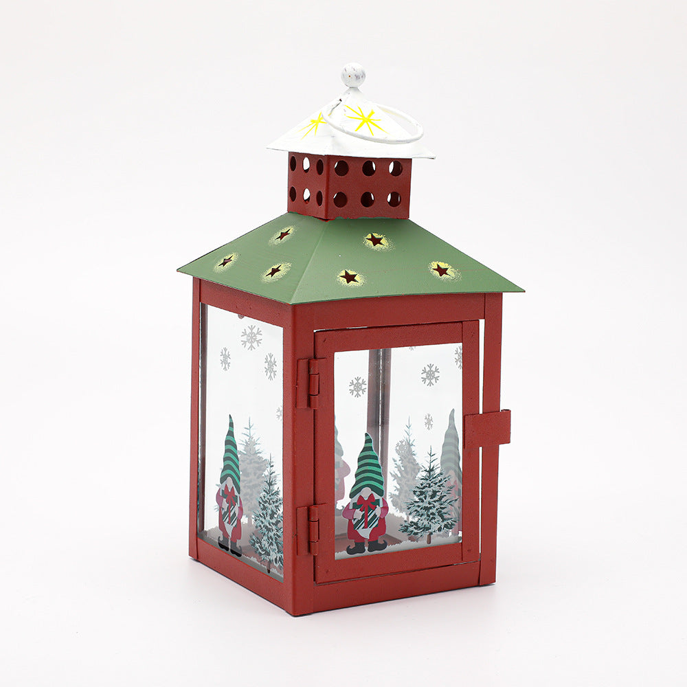 Decorative Holiday Gnome Lantern with Star-Cut Roof and Glass Panel Candle Holder Kalsten
