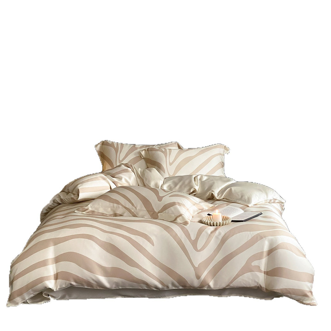 Luxurious satin bedding set with elegant wave and zebra pattern