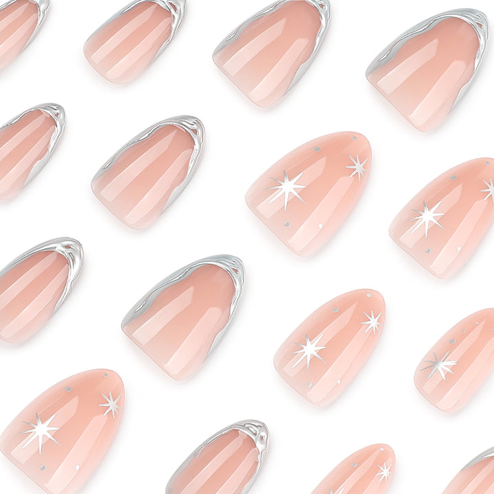 Shiny stiletto nails with elegant silver embellishment Kalsten