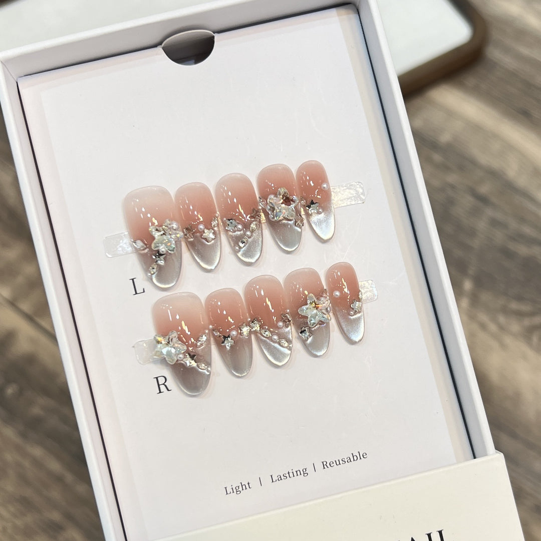 Elegant Press-On Almond Nails with Floral Accents Kalsten