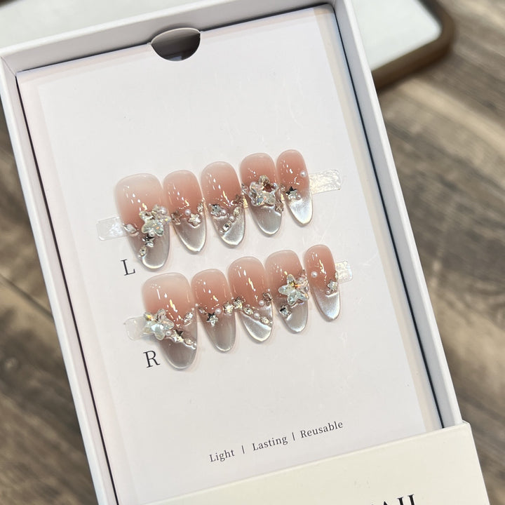 Elegant Press-On Almond Nails with Floral Accents Kalsten
