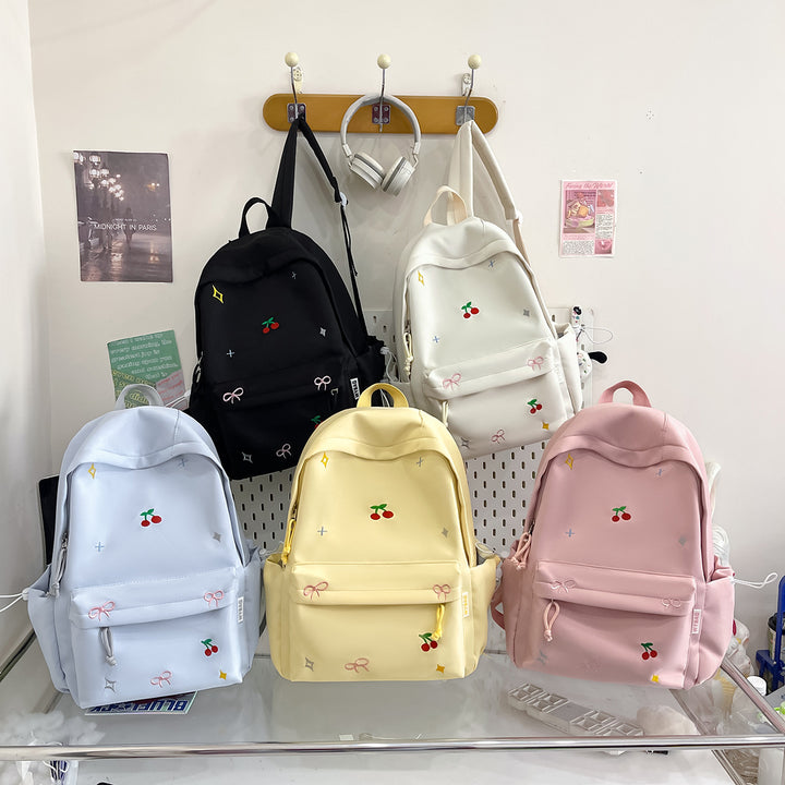 Cute Illustrated Cherry-Embellished Backpack Kalsten