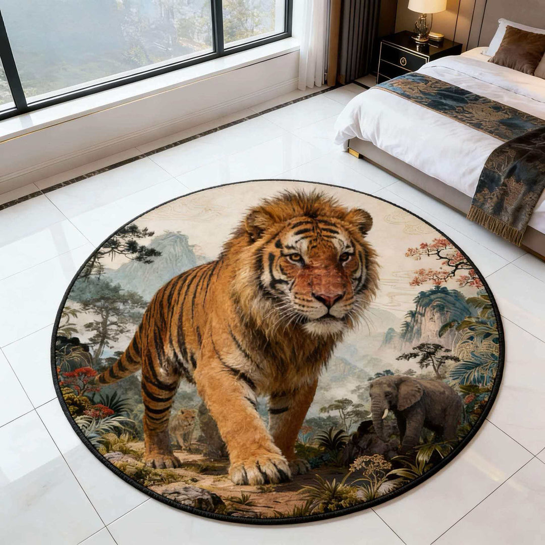 Artistic Tiger-Themed Round Area Rug