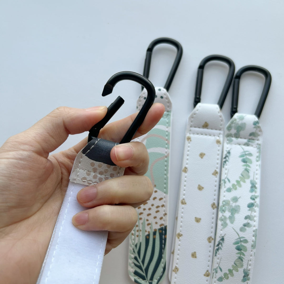 Printed Faux Leather Strap Key Ring with Carabiner Clip