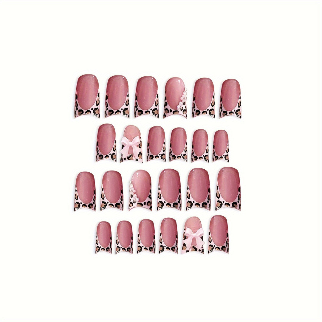 Glamorous Floral and Leopard Print Press-On Nail Art Kalsten